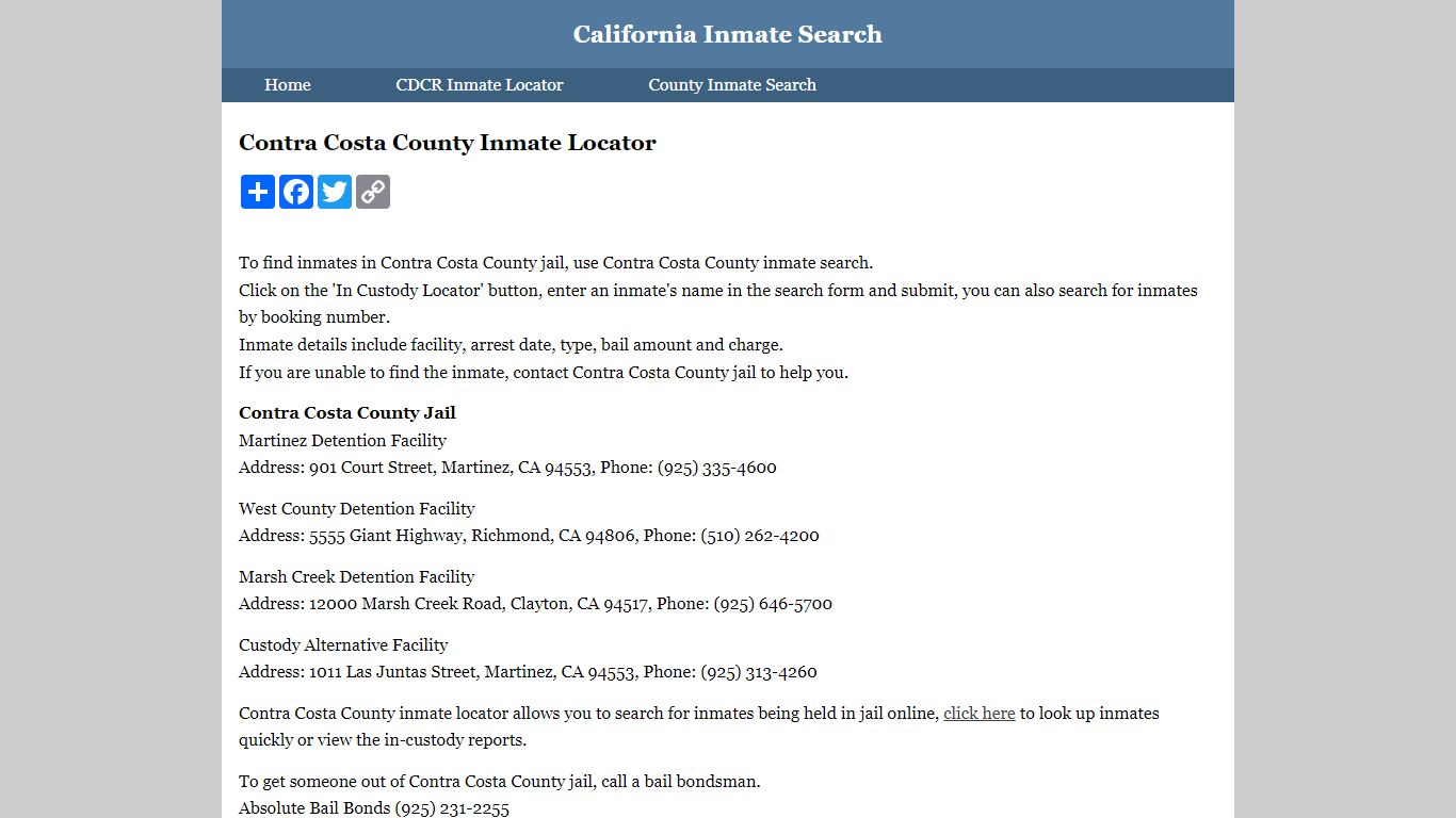 Contra Costa County Inmate Search
